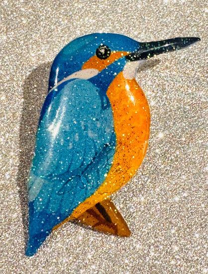 Kingfisher pin brooch handmade from tin cans