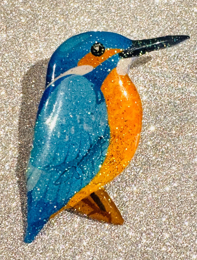 Kingfisher pin brooch handmade from tin cans