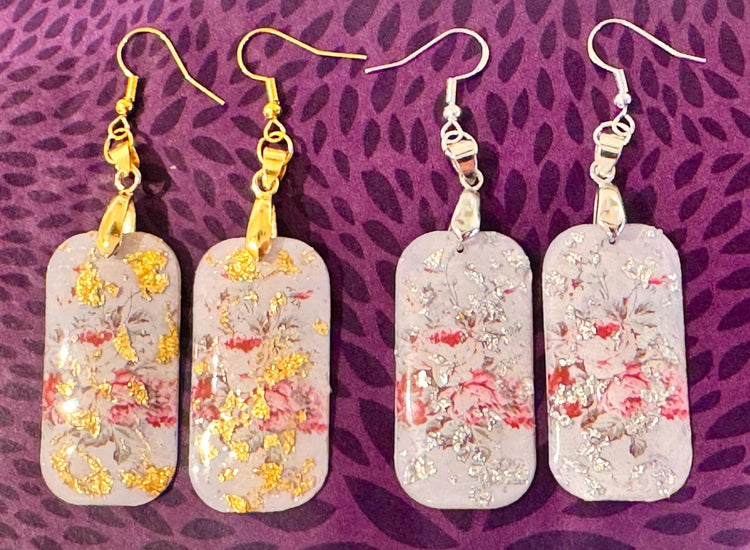 Vintage tin Earrings,Recycled tin can Earrings,Tin anniversary gift,Unique earrings jewellery, hand crafted from a antique tea caddy tin