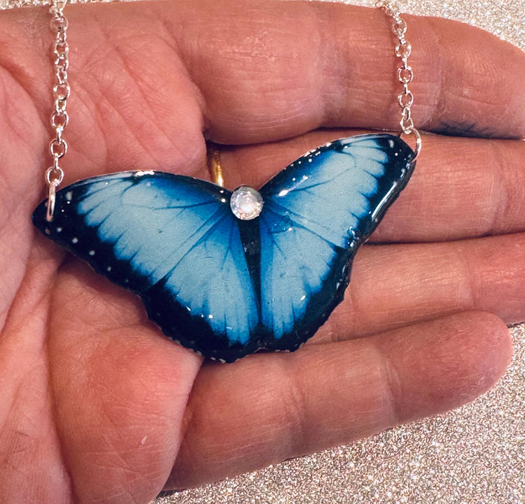 Blue Morpho Butterfly necklace,Beautiful Blue Morpho Butterfly chain
