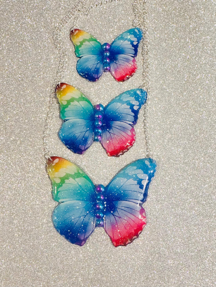 Beautiful Butterfly necklace,in pinks, blues and purples. Pretty Butterfly chain,Perfect Gift, Elegant Jewellery. Butterfly collection