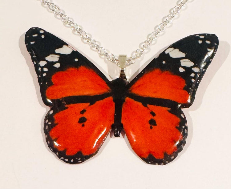 Red butterfly pendant.Lesser Wanderer butterfly necklace