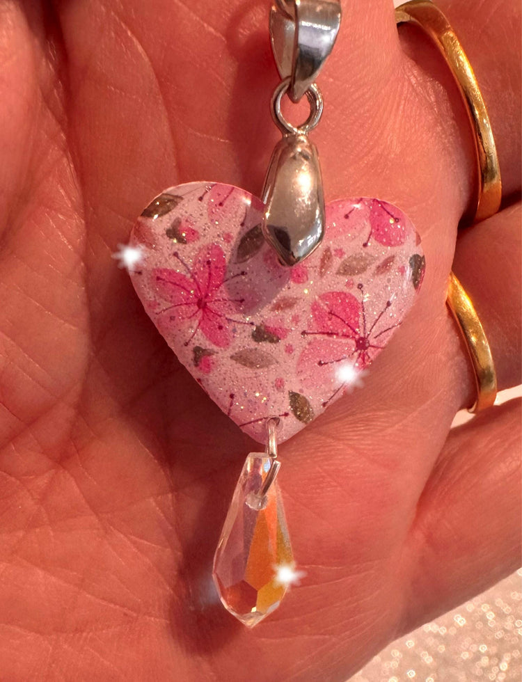 10th anniversary gift idea. Flower heart earrings with crystal