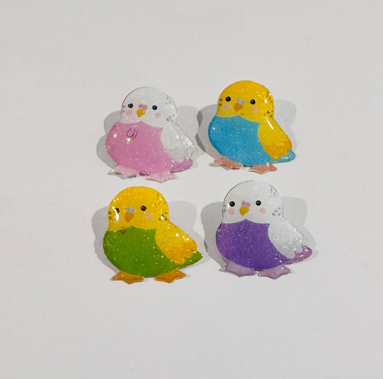 Budgerigar  enamel pins. Budgie pin, brooch. Budgerigar bird in 4 colours.