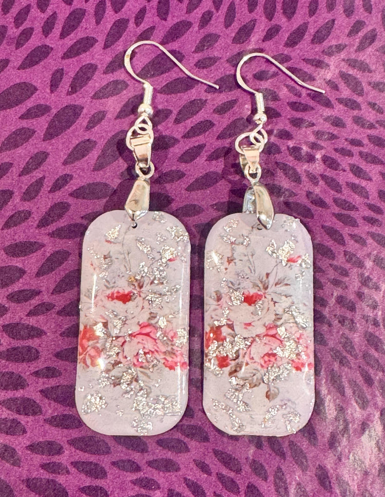 Vintage tin Earrings,Recycled tin can Earrings,Tin anniversary gift,Unique earrings jewellery, hand crafted from a antique tea caddy tin