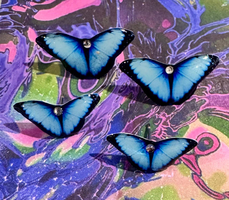 Blue Butterfly Stud Earrings,Blue Morpho butterfly earrings.Nature-Inspired Jewellery. Recycled tin can E