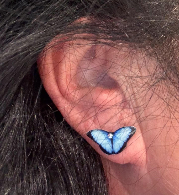 Blue Butterfly Stud Earrings,Blue Morpho butterfly earrings.Nature-Inspired Jewellery