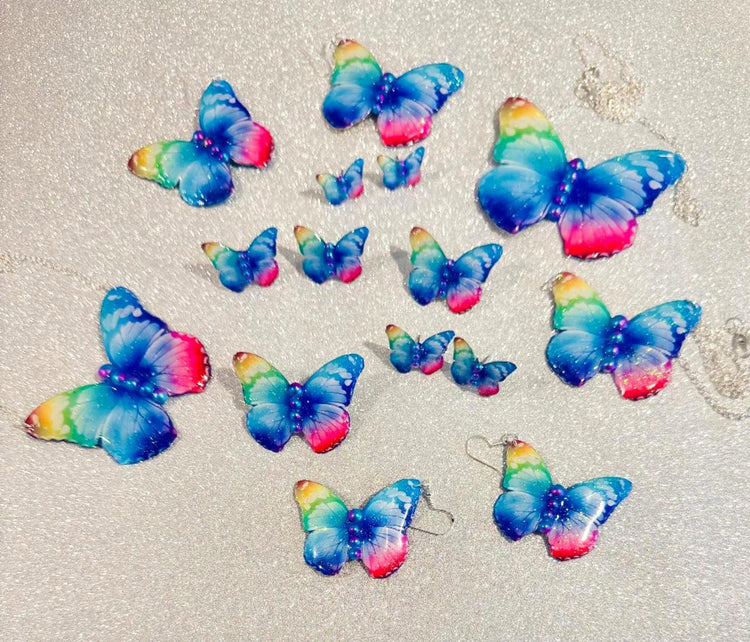 Pretty blue and pink butterfly jewellery