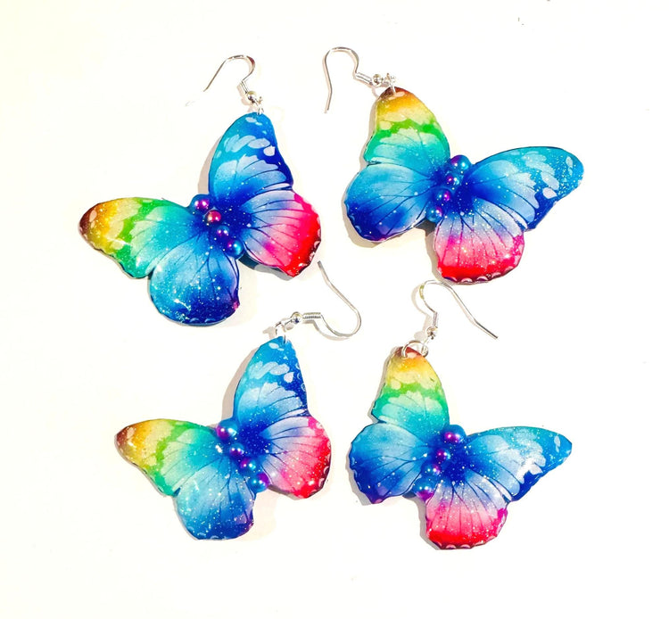 Pretty blue and pink butterfly earrings. Butterfly drop Earrings. Handmade. Dangle butterfly beautiful earrings