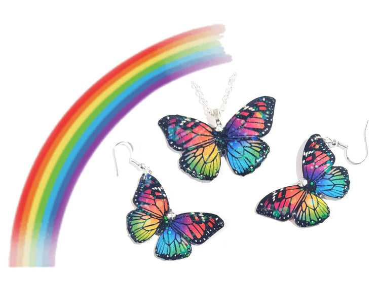 rainbow butterfly jewellery handmade recycled tin colourful unique set