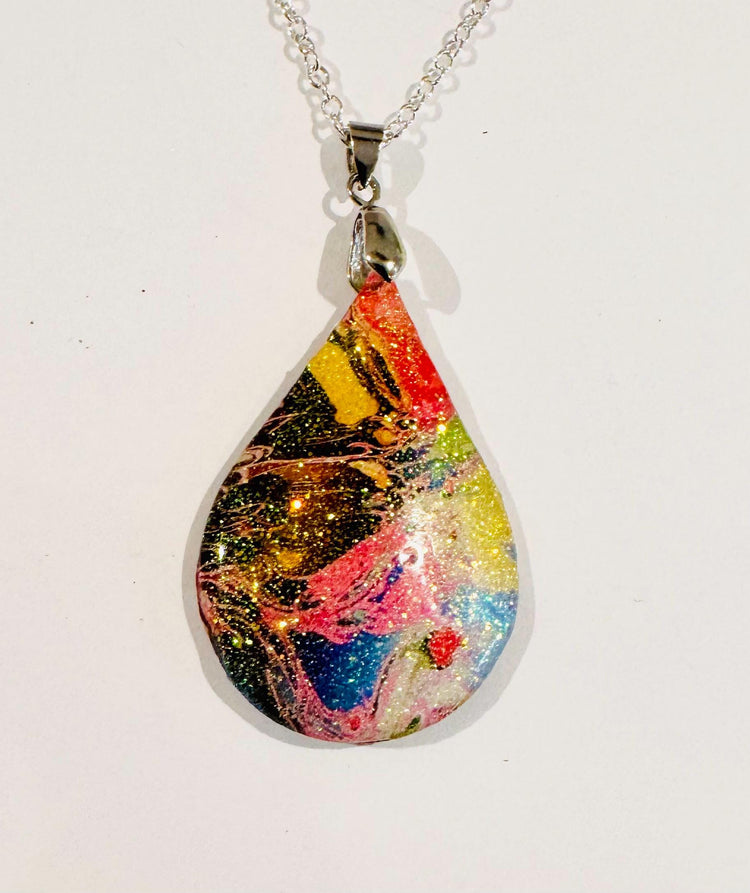 Brightly coloured abstract oval pendant. Colour pop necklace. Upcycled tin can,Artistic Jewelry,Women's Necklace.One Of A Kind Necklace