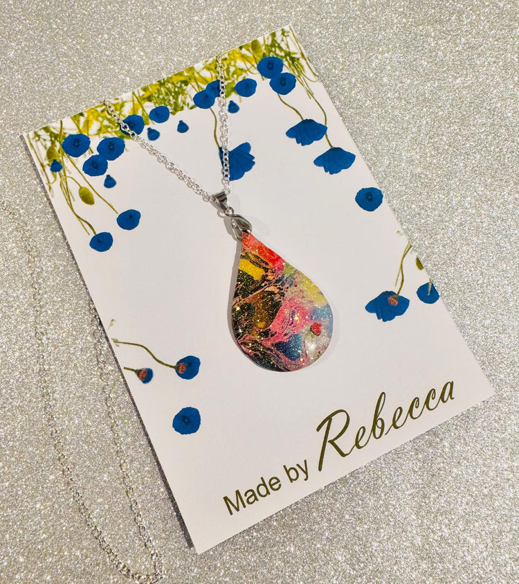 handmade oval pendant. Colour pop necklace. Upcycled tin can,Artistic Jewelry