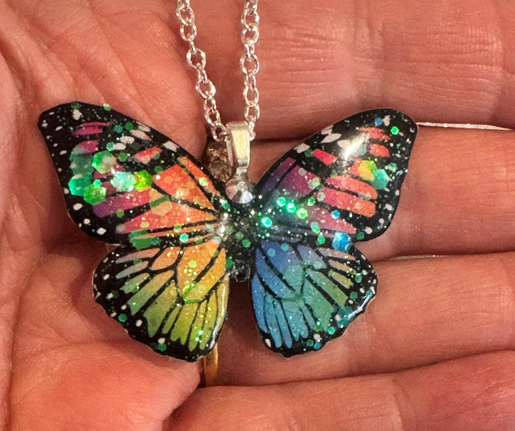 rainbow butterflies pendant handmade recycled