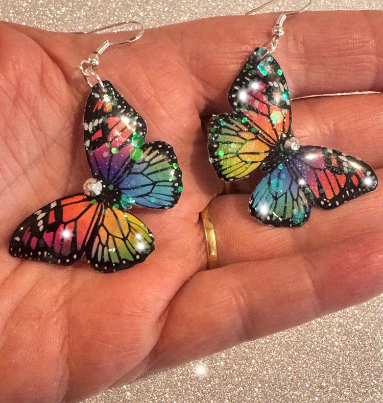 rainbow butterflies earrings handmade recycled