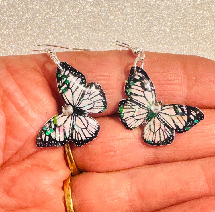 Black and white stylish butterfly earrings