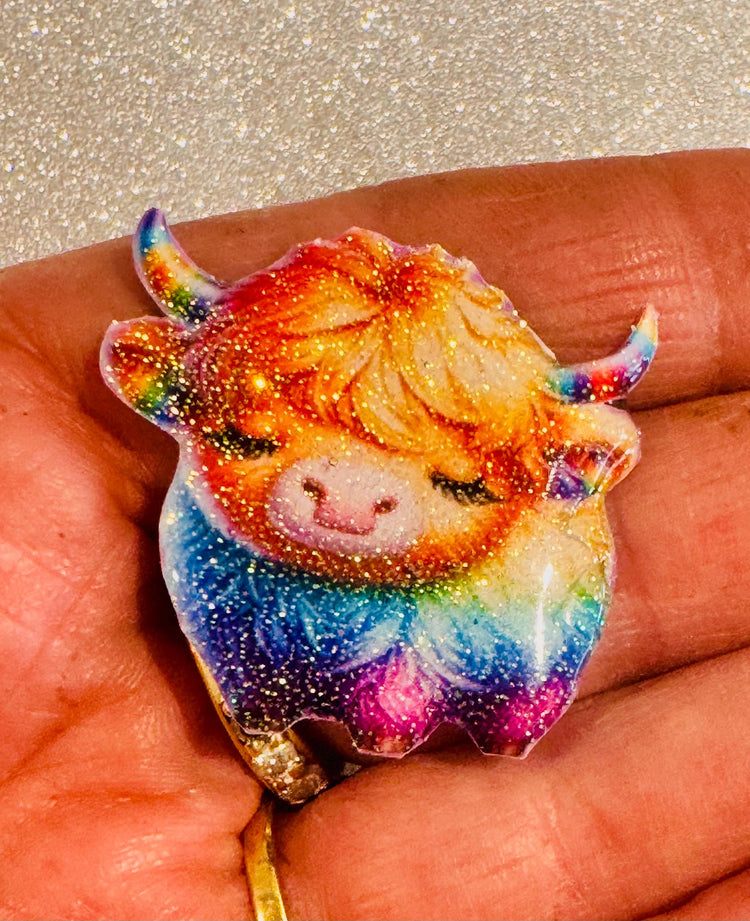 Colourful highland cow handmade brooch pin badge