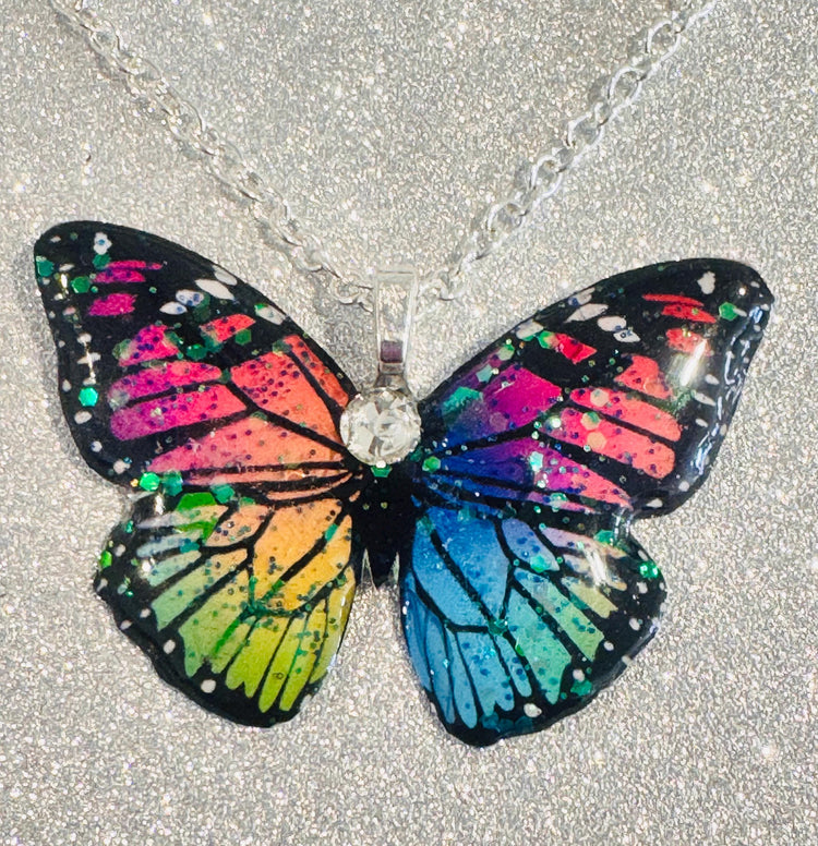 rainbow butterfly jewellery handmade recycled tin colourful unique