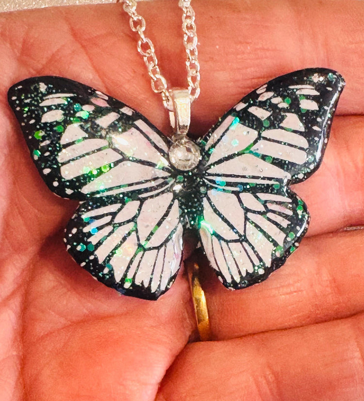 handmade Black and white butterfly pendant