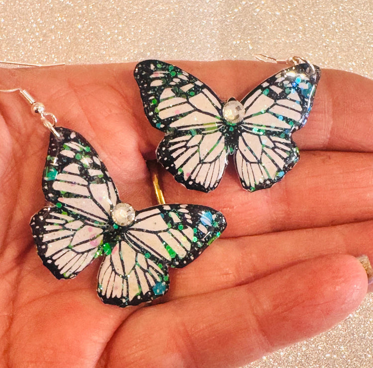 handmade Black and white butterfly earrings