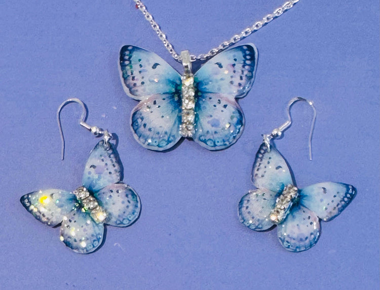 butterfly earrings and pendant set, tin anniversary 10th