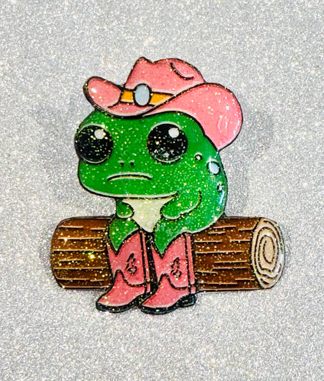 funny green frog. Enamel pin, magnet