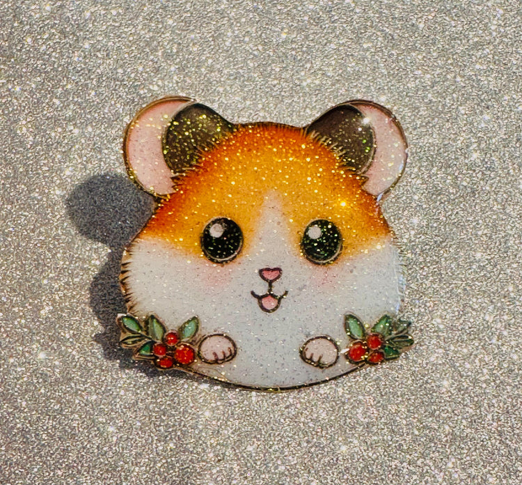 Cute hamster pig enamel  glittery Pin