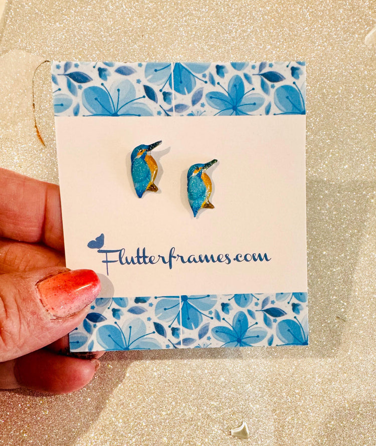 Kingfisher studs. Exotic Jewellery for Bird Lovers.
