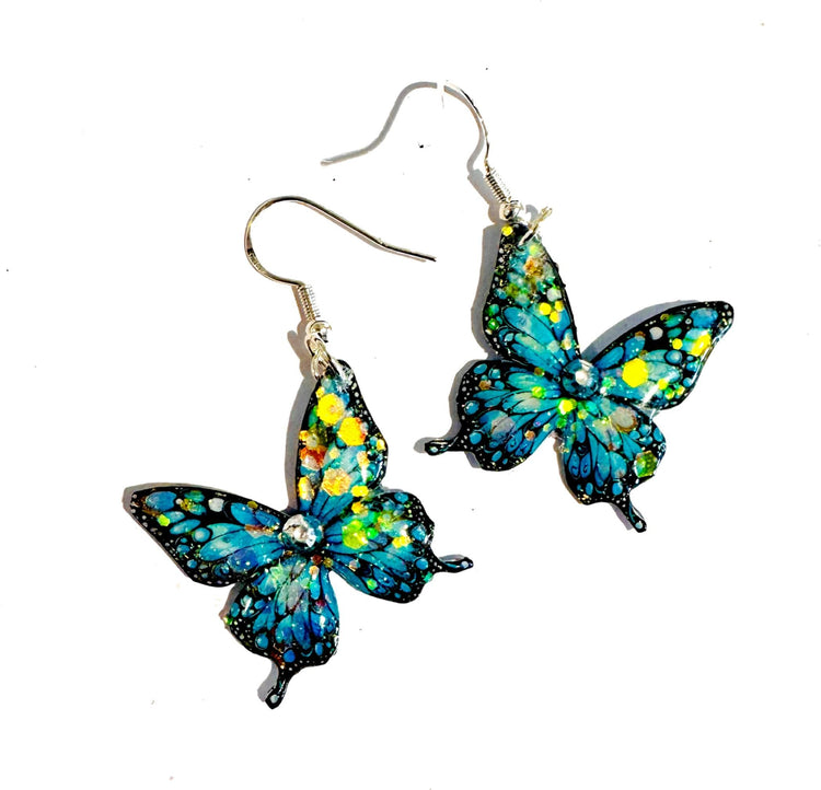 Small green turquoise butterfly dangle earrings