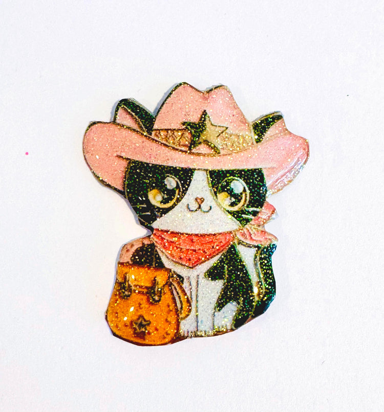 Cute cowboy cat enamel Pin or magnet. Line dancing cat