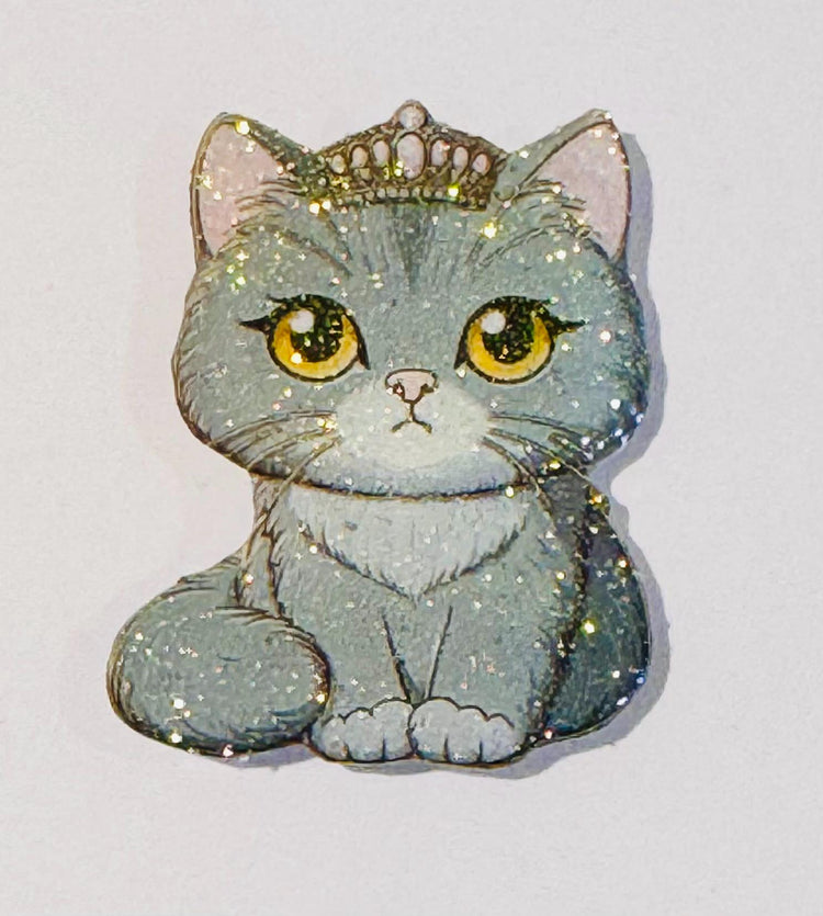 Princess grey cat with tiara enamel pin or magnet