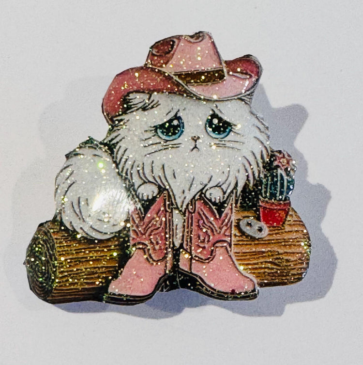 fluffy white cat pin