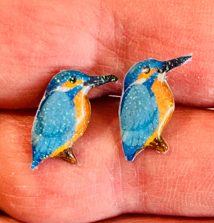Kingfisher Bird stud earrings. Exotic Jewellery for Bird Lovers.