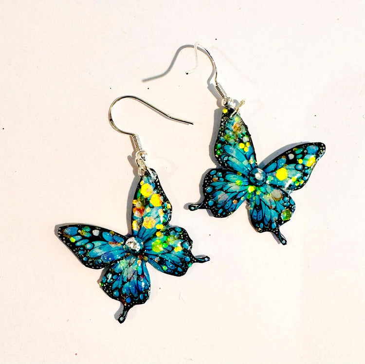 green turquoise butterfly dangle earrings