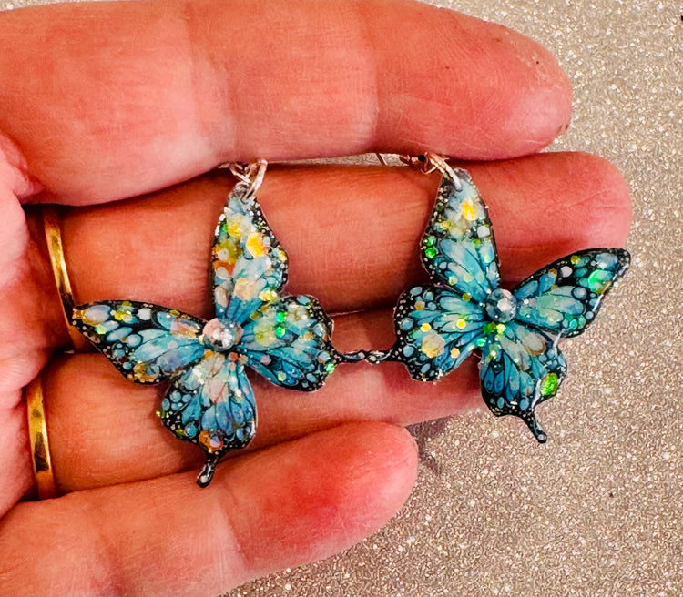 handmade green butterfly earrings