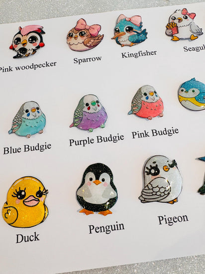 Chunky Chirps magnets, enamel pins