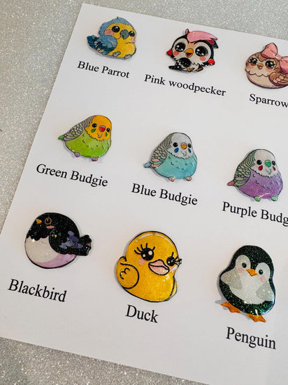 Chubby Chirps magnets, enamel pins
