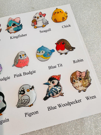 Cute Fat birds enamel pin, magnets.