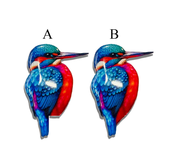 Pair of kingfisher-shaped3d wall art stickers