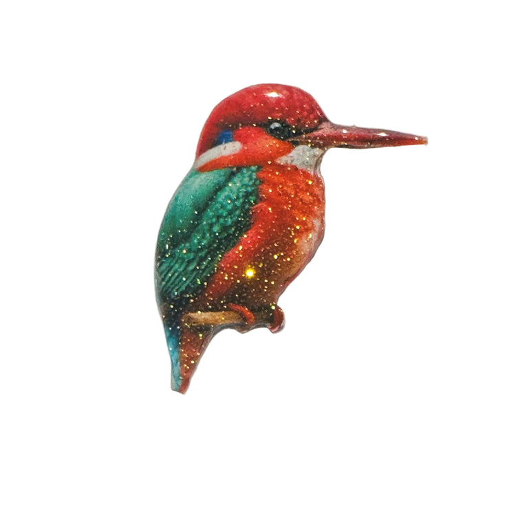 Kingfisher Bird enamel pin, pretty orange/pink Kingfisher