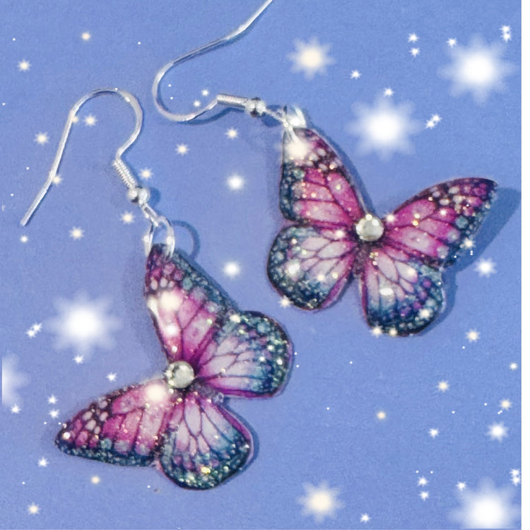 small pink butterfly dangle earrings
