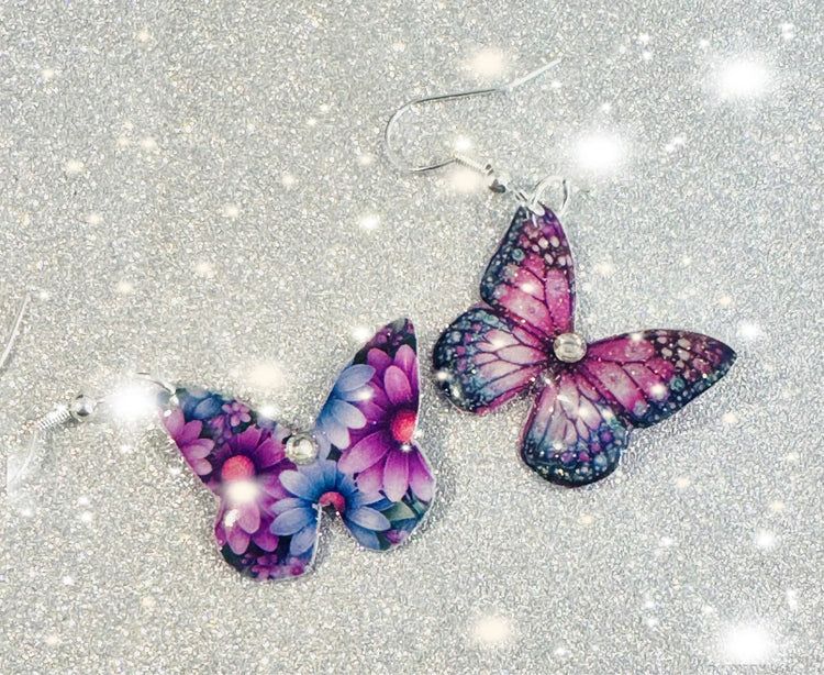 small purple butterfly dangle earrings