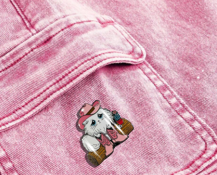 cowgirl cat pin, line dancing gift, brooch