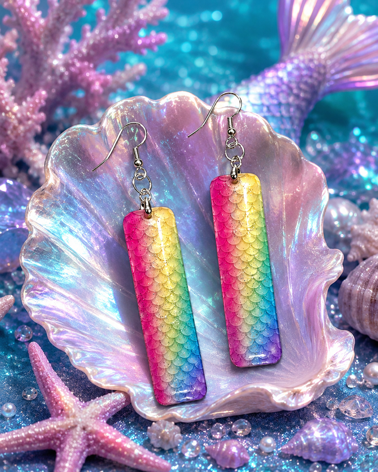 mermaid earrings handmade from tin cans