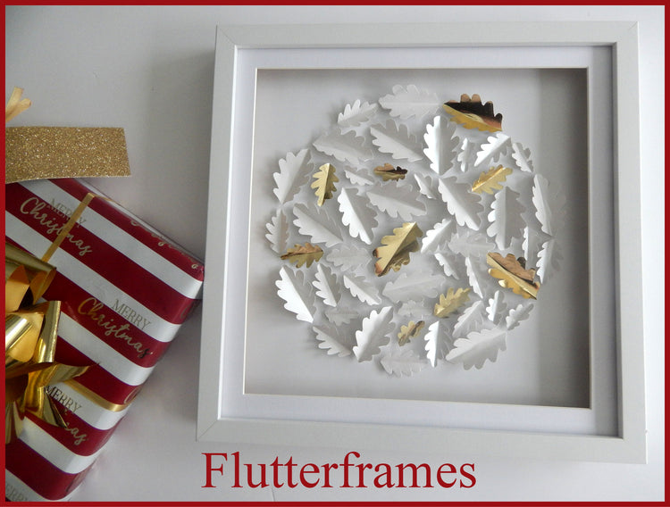 handcrafted 3d 3d white and gold oak leaves framed picture