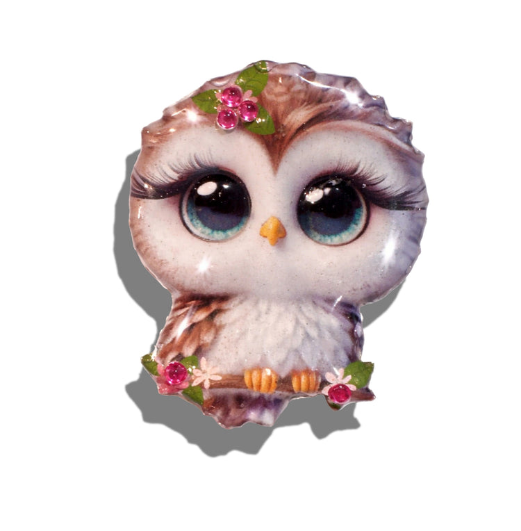 Owl enamel pin unusual, unique. Funky pins, atomic style jewellery