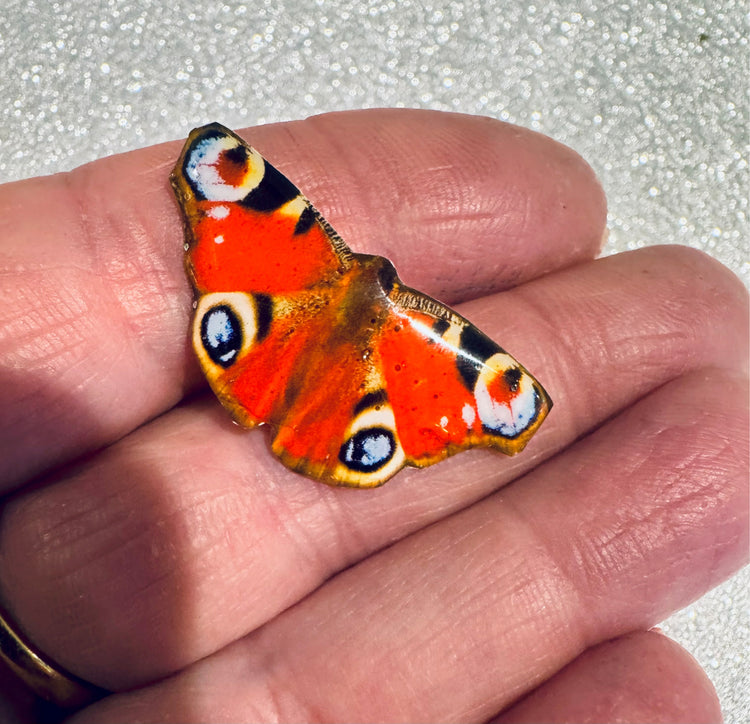 Red Peacock enamel handmade butterfly pin brooch