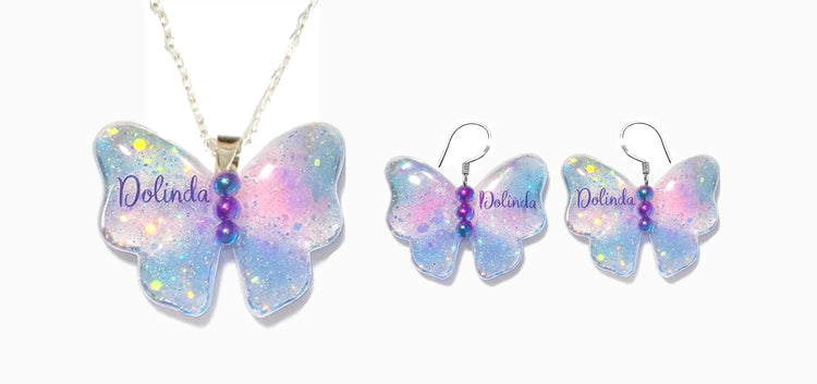 personalised butterfly earrings and pendant