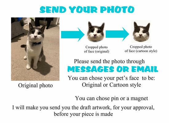 Custom Pet Face Photo Portrait Pin or Magnet
