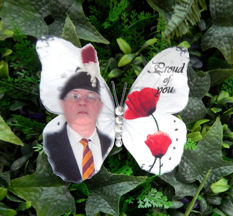 poopy remembrance personalised with photo butterfly clip, brooch