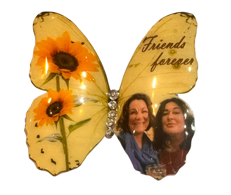 'Friends forever' yellow butterfly brooch, magnet, hairclip, sticker